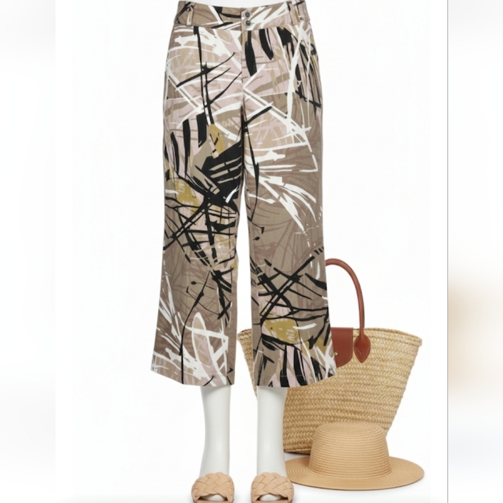 NWT For Cynthia Linen Blend Wide- Leg Crop Art to Wear Pants L